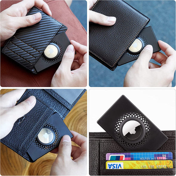 [2 Pack] for Airtag Wallet Holder, Slim Thin Airtag Wallet Card, Credit Card Size Wallet Case Holder for Airtag for Purse, Handbag, Clutch, Wristlet (Black)