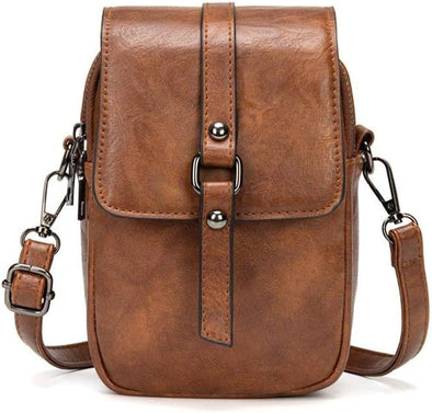 Myfriday Vintage Crossbody Phone Bag for Women, Small PU Leather Shoulder Purse and Handbag with Tassel&Rivet Decoration