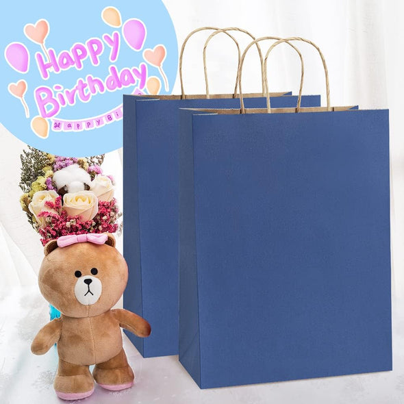 Bagdream Gift Bags 10X5X13 25Pcs Kraft Paper Shopping Bags with Handles, for Gifts, Business, Merchandise, Retail, Birthday Party Favor, Navy Blue Recycled Paper Sacks