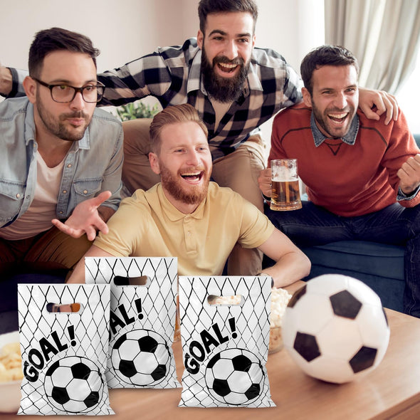 PEUTIER 50Pcs Soccer Gift Bags - Plastic Goodie Bags for Team Kids Teens Games Sports Events (White)