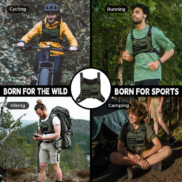 Outdoor Sports Chest Bag for Men, Chest Vest Holster Fits Most Pistols, EDC Travel Chest Pack for Running, Hiking
