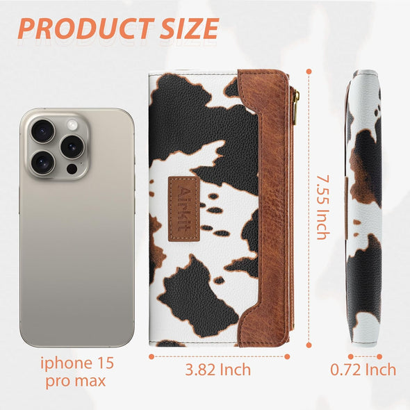 Cow Print Wallets for Women Bifold Credit Card Holder, Rfid Blocking, ID Window, Western Slim Wallet with Zipper Coin Pocket for Ladies, Cow Brown