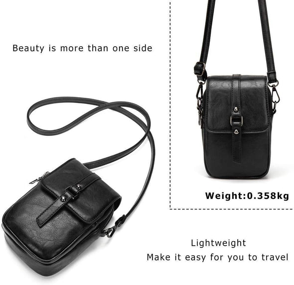 Myfriday Vintage Crossbody Phone Bag for Women, Small Leather Shoulder Purse and Handbag with Tassel&Rivet Decoration