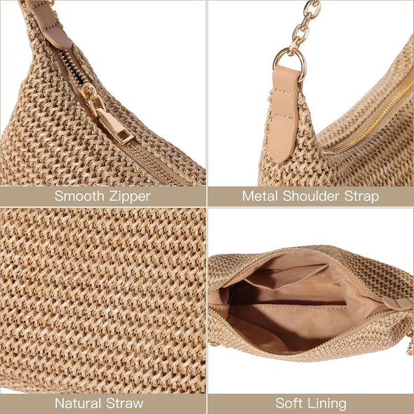 Women'S Straw Woven Beach Bag Summer Vacation Shoulder Purse