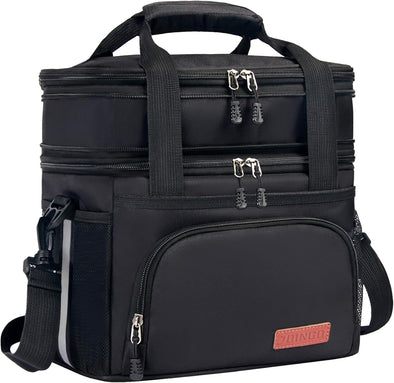 Lunch Box for Men/Women,Large Double-Layer Insulated Expandable Reusable Leakproof Cooler Bags for Adults,Lunch Bag with Adjustable Shoulder Strap for Office Travel Picnic（Black）