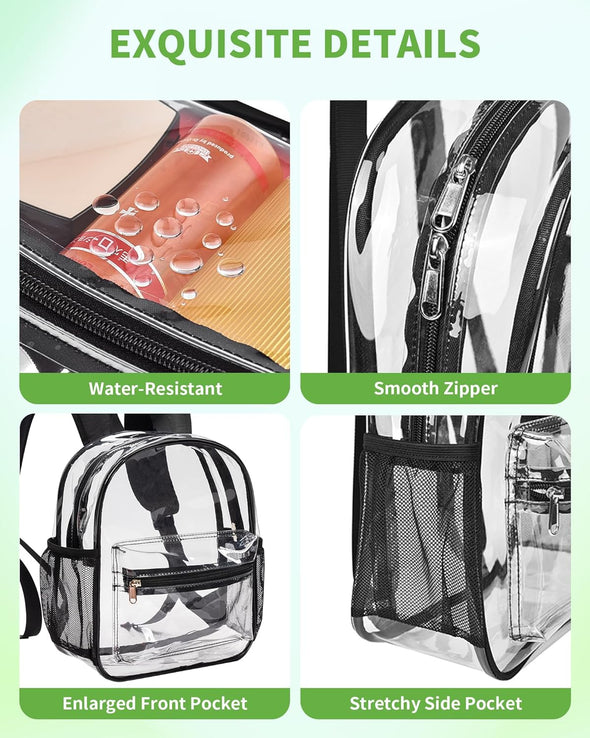 MAY TREE Clear Backpack for Stadium Events, 12X11X5 Inches Small Clear Backpack for Concert Festival Sports Outdoor - Black