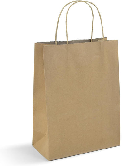 Klean & Conwenice Paper Gift Bags with Handles, 8X4.25X10.5 100Pcs Brown Bags Bulk, Medium Size Kraft Paper Bags, Wedding Gift Bag, Goody Party Favor, Retail Merchandise, Grocery Shopping