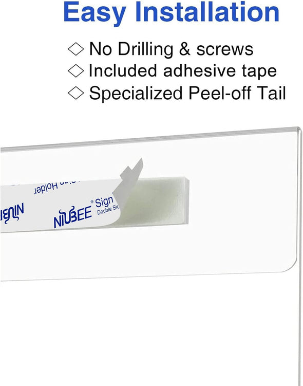 NIUBEE 8.5X11 Clear Acrylic Plexi Sign Holders with Double Sided Adhesive Tape, Wall Sign Memo Document Menu Holder for Office, Home, Store, Restaurant-No Drilling (6 Pack)