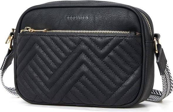 BOSTANTEN Quilted Crossbody Bags for Women Vegan Leather Purses Small Shoulder Handbags with Wide Strap