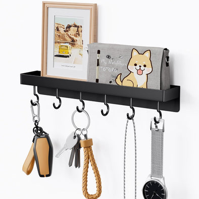 Niffgaff Black Key Holder - Self Adhesive Key Rack with Stainless Steel Hooks for Wall Decor