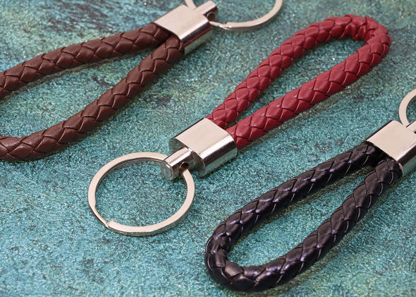 Braided Leather Key Fob Car Keychain Ring Woven Strap Keychain Accessories for Men Women Birthday Christmas Gifts