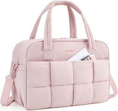 BAGSMART Gym Bag for Women, 29L Puffer Travel Duffle Bag for Travel with Laptop Compartment, Weekender Bags for Women, Carry on Duffel Bag Personal Item Bag, Baby Pink