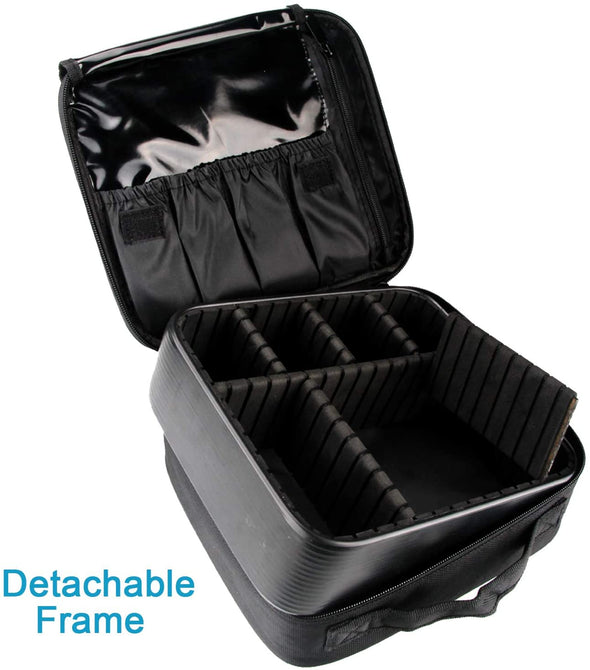 Relavel Travel Makeup Train Case Makeup Cosmetic Case Organizer Portable Artist Storage Bag with Adjustable Dividers for Cosmetics Makeup Brushes Toiletry Jewelry Digital Accessories Black