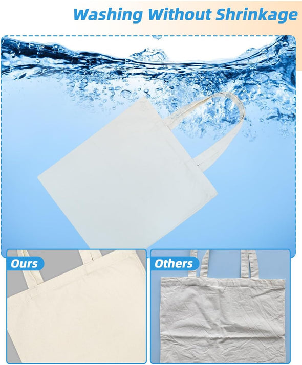 Lzerking Canvas Tote Bag Bulk 24 Pack 14X15 Inches Sublimation Tote Bags, 10Oz Lightweight Medium Reusable Grocery Shopping Cloth Bags for Heat Transfer Vinyl