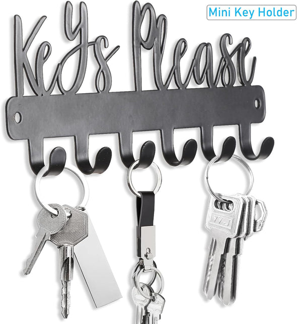Mini Keys Please Holder on Wall,Small Key Holder Wall Mounted,Black Metal Decorative Key Rack Hooks for Garage,Mudroom,Hallway,Entryway,Front Door,Office(Mini Size:7.28 X 2.95 Inch)