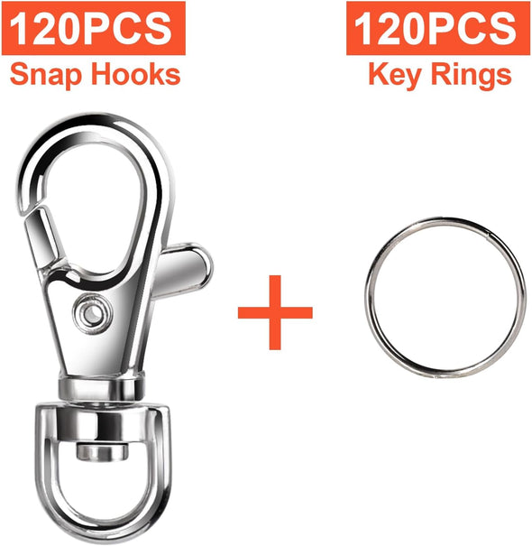 LEOBRO 240PCS Metal Swivel Snap Hooks and Key Rings, 120PCS Small Lobster Claw Keychains Clasps and 120PCS Key Chain Ring for Keychain Clip, Lanyard, Key, Jewelry Making, Art Crafts, Silver