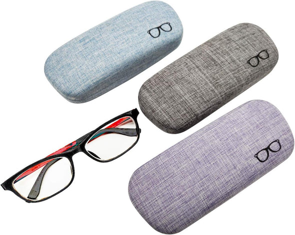 HSYMQ 3Pack Hard Shell Eyeglasses Case Protector Linen Fabrics Large Glasses Case Concise