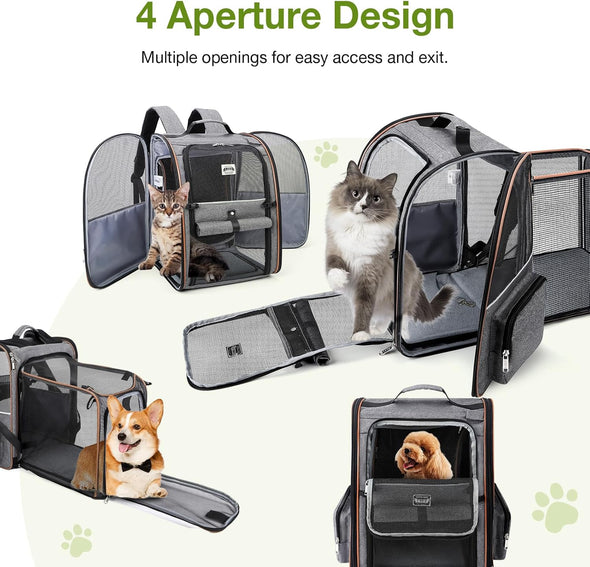 Lekebobor Large Cat Backpack Carrier Expandable Pet Carrier Backpack for Small Dogs Medium Cats Fit up to 18 Lbs, Dog Backpack Carrier, Foldable Puppy Backpack Carrier for Travel, Hiking,Grey