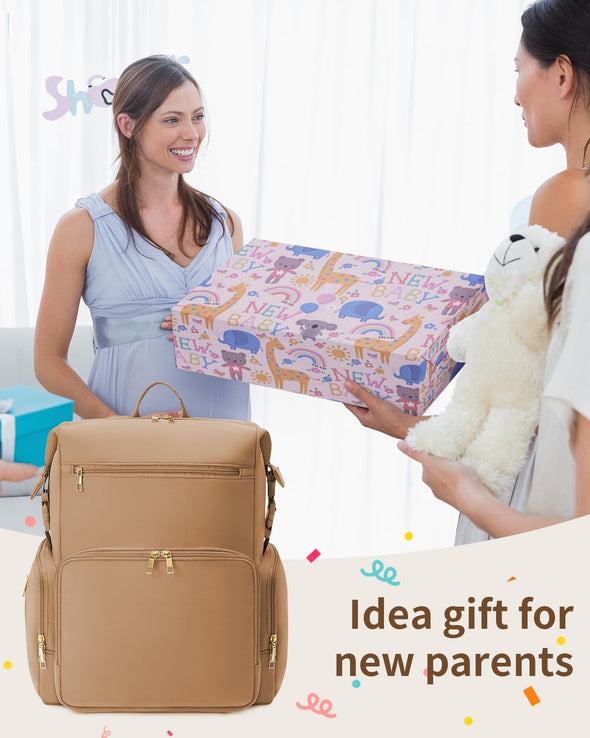 CEI-CEI Neoprene Diaper Bag Backpack Waterproof Baby Changing Bags for Mom and Dad with Changing Pad Large Travel Maternity Tote with Insulated Pockets and Organised Compartments (Oat)