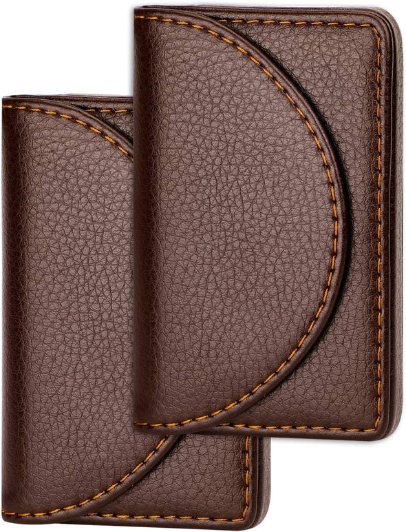 Cofee Leather Business Card Holder Case for Men or Women Pocket Business Card Wallet Name Card Case Holder with Magnetic Shut, Holds 25 Business Cards, Coffee