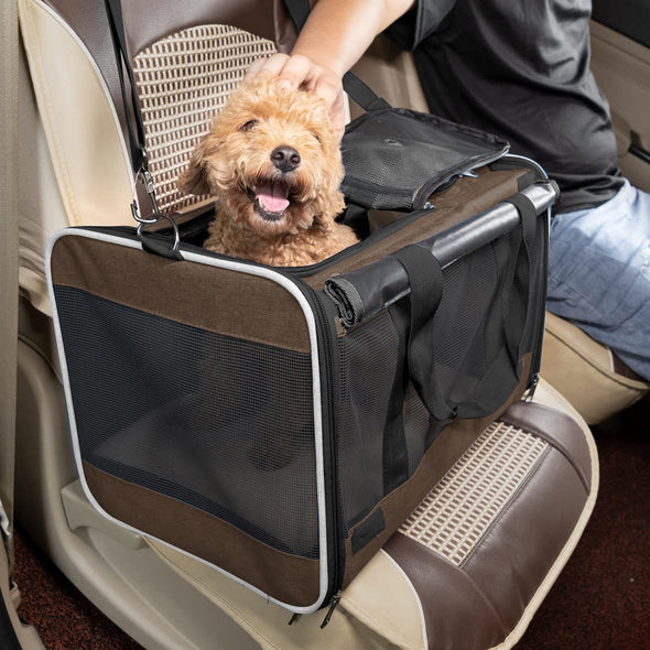 Pet Carrier for Large Cat Soft-Sided Animal Traveling Bag for Medium Cat up to 20Lbs / Washable Small Dog Puppy 10 Lbs Crate Case with Privacy Curtains for Home Outdoor Travel Mocha Brown