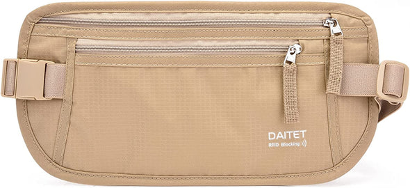 DAITET Money Belt - Passport Holder Secure Hidden Travel Wallet with RFID Blocking, Undercover Fanny Pack (Beige)