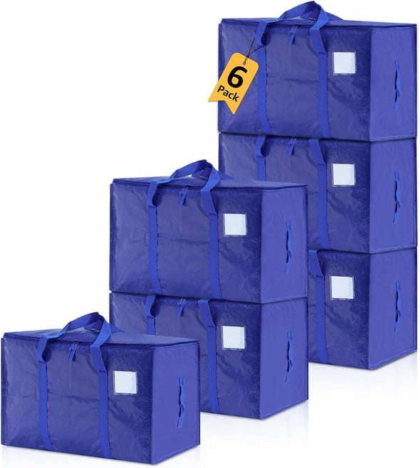Moving Bags Heavy Duty Extra Large, Alternative for Moving Boxes & Moving Supplies, Storage Bag with Handles, Lid&Zippers, Packing Bags for Clothes, Camping & College Moving Essentials(Blue, 6 Pack)
