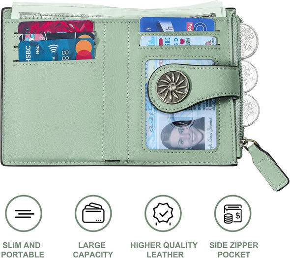 Small Wallet for Women Bifold RFID Blocking Card Holder Leather Wallets with Zipper Coin Pocket