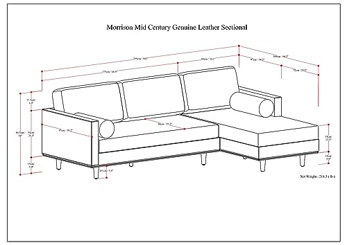SIMPLIHOME Morrison Mid Century Genuine Leather Sectional Sofa, Sienna Full Grain Leather