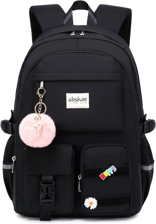 Abshoo Big Student Laptop Backpack for College Women Middle High School Teen Girls Bookbag Travel Daypack (Black)