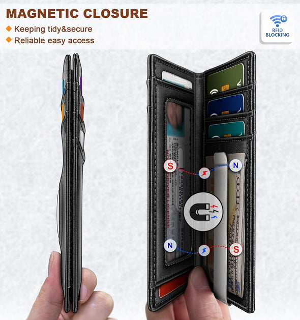 BULLIANT Men Airtag Wallet,Slim Wallet Money Clip Card Holder Magnetic Closure 12 Cards in Front Pocket RFID Blocking
