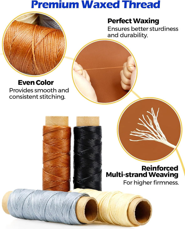 PLANTIONAL Leather Repair Sewing Kit: 31Pcs Leather Working Tools with Pro Waxed Thread, Large Eye Hand Sewing Needles, 3 Versatile Awl, Heavy Duty Sewing Kit for Car, Upholstery, Vinyl, Canvas 02