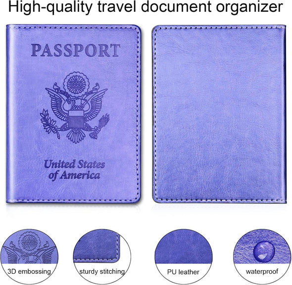 Herain Passport Holder Cover Wallet Case for 2 Women Men Family, Passport Book Holders Covers Wallets Travel Must Haves Cruise Ship Essentials (Pink & Purple)