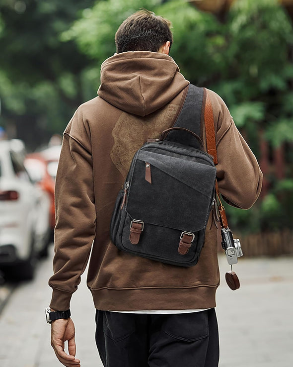 Messenger Bag for Men,Small Sling Crossbody Backpack Shoulder Bag for Men Women,Canvas Strap Backpack Sling Bag