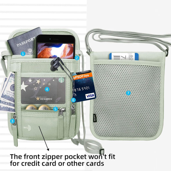 WALNEW Passport Holder Neck Pouch Travel Wallet for Women and Men, RFID Blocking Security Slim Traveling Wallet with around Neck Lanyard Strap