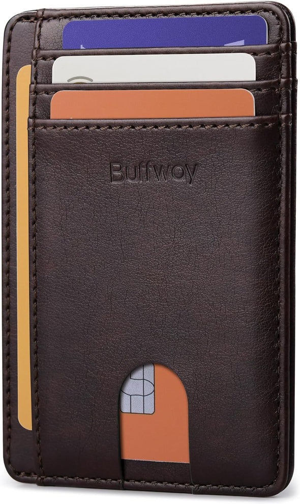 Buffway Slim Minimalist Front Pocket RFID Blocking Leather Wallets for Men and Women