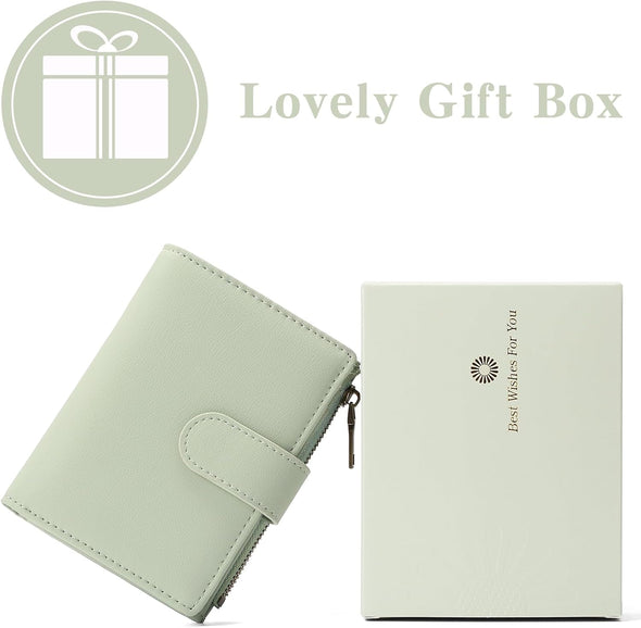 GAEKEAO Small Wallets for Women Leather RFID Blocking Bifold Zipper Pocket Wallet Card Case Purse with ID Window