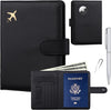GOAUS Passport Holder for Travel with Airtag Card Slots, Money Pocket, Women Men RFID Blocking Wallet Book Case Black