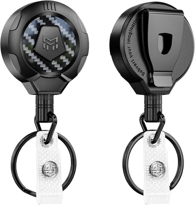 MNGARISTA Upgraded Heavy Duty Retractable Keychain with Belt Clip, 10 OZ Retraction, 31.5" Stainless Steel Cord Key Chain, 3K Carbon Fiber ID Badge Reel Holder with Badge Strap and Key Ring, 2 Pack