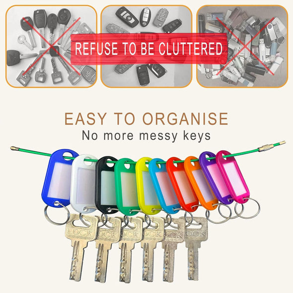 40 Pack Key Tags, 10 Colors Key Labels, Comes with 10 Ball Chains and 4 Cable Key Rings for Home, Office Key Management.