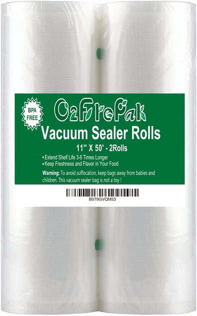 O2Frepak 2Pack (Total 100Feet) 11X50 Rolls Vacuum Sealer Bags Rolls with BPA Free,Heavy Duty Vacuum Food Sealer Storage Bags Rolls,Cut to Size Roll,Great for Sous Vide