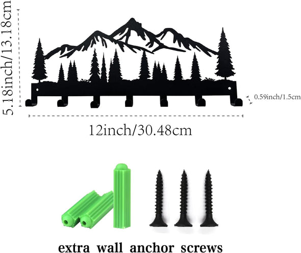 Key Holder for Wall | Metal Key Holder Hooks Organizer Rack | Metal Key Organizer Wall Decorative with 7 Hooks for Entryway, Front Door, Hallway, Kitchen, Office (12 Inches, Mountain)