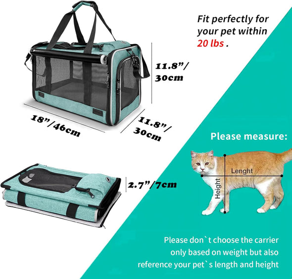 Small Dog Carrier for Puppy Yorkshire Softshell Car Transport Chihuahua Carry Cage 18-Inch Collapsible Doggie Vet Visit Crate Easy Load Roomy Pet Carrier Bag Kennel Dog Essentials Teal