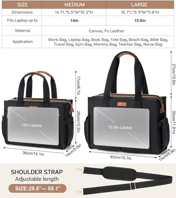 Canvas Tote Bag for Women, 15-Pockets Work Laptop Tote Purse Large Crossbody Nurse Teacher Bible Bag for School Travel Daily