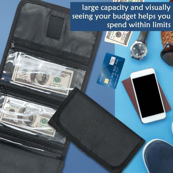 Money Bag, Money Wallet Organizer for Cash with 6 Zippered Pockets, Money Pouch, Bill Organizer, Cash Envelope Wallet Small Travel Holder for Budgeting, Currencies, Receipt, Coins, Coupons and Tips