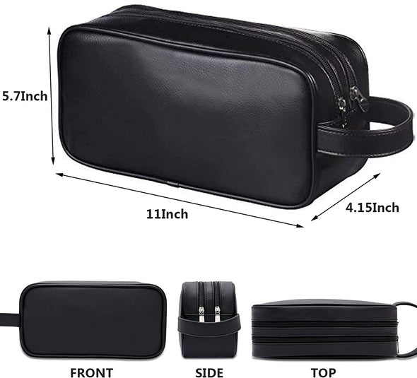 Happydavid Soft PU Leather Zipped Travel Toiletry Bag Mens Ladies Supply Toiletry Bag Case(Black)