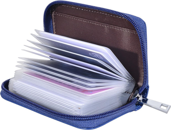 Easyoulife Genuine Leather Credit Card Holder Zipper Wallet with 26 Card Slots