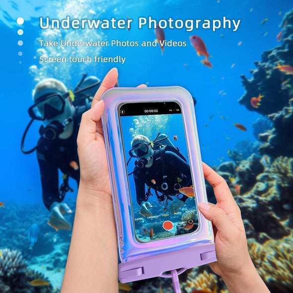 [Floatable Waterproof Phone Pouch Case for Iphone 16 Pro Max/15/14/13/12, IP68 Travel Cellphone Dry Bag Beach Cruise Ship Essentials Bags with Crossbody Lanyard, Iridescent-7″