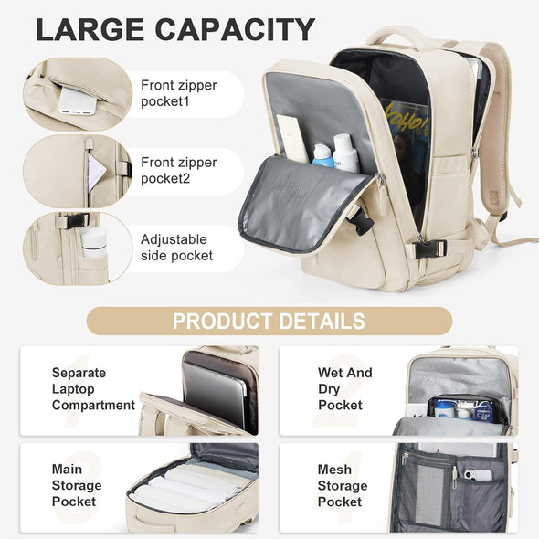 WONHOX Large Travel Backpack Carry on Flight Approved Laptop Work Business Backpack for Women Men Mochila De Viaje