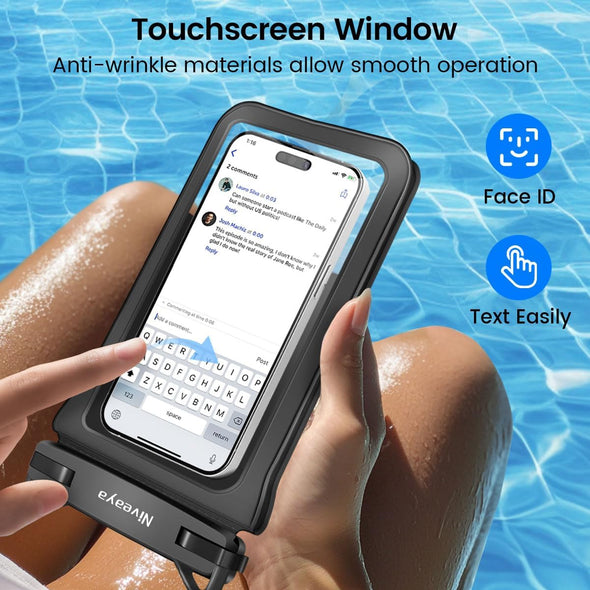 Niveaya Double Space Waterproof Phone Pouch - 2 Pack, Waterproof Phone Lanyard Case with Iphone 16/15/14/13/12 Pro Max up to 8.3", Phone Dry Bags for Vacation Beach Pool Kayak Cruise Travel Essentials